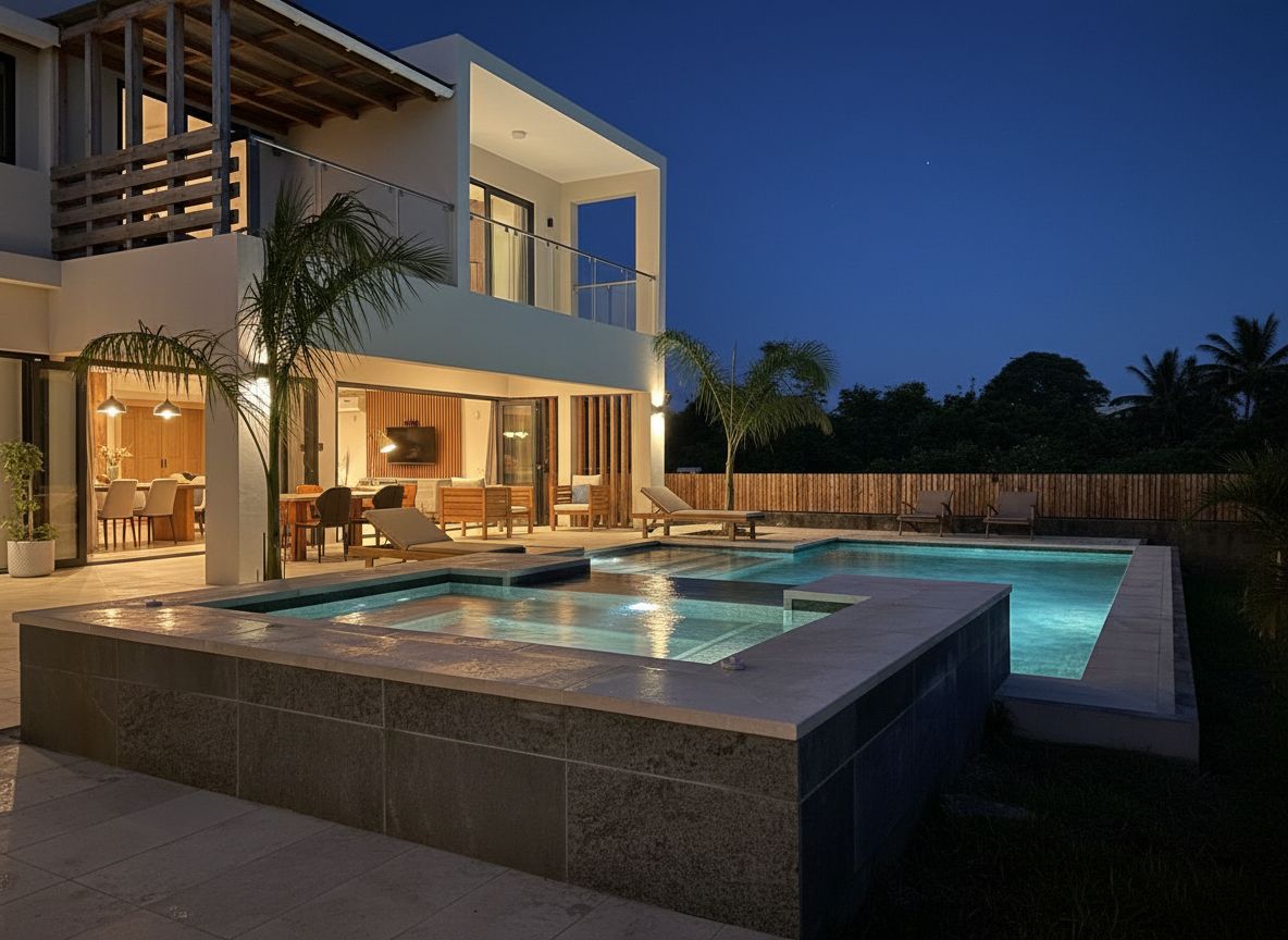 Évasion Luxe — piscine et jacuzzi de nuit